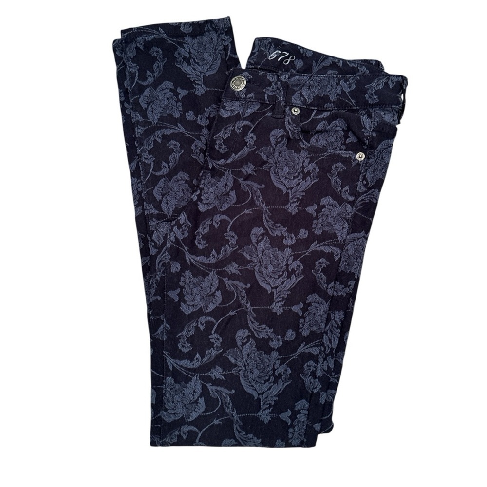 The Limited 678 Dark Blue Floral Design Skinny Jeans Boho Feminine Artsy Sz 6